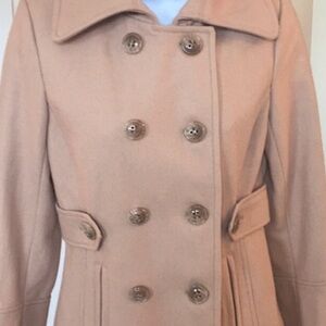 Nine West Women’s 14 Wool Blend Pea Coat Blush Pink double breasted LG buttons